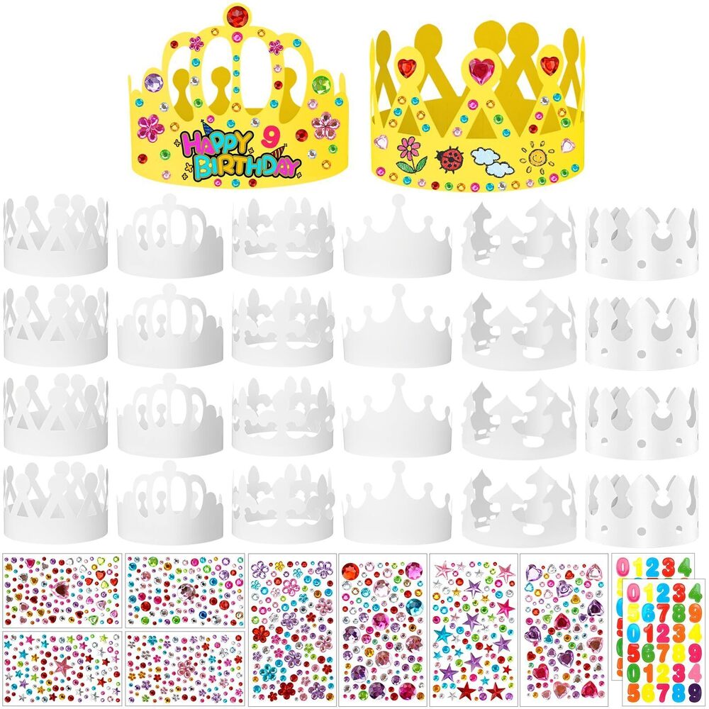 6212 24PCS White Paper Crowns to Decorate DIY Birthday Crowns Princess